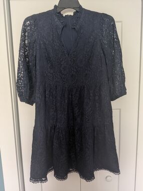 Lace Tiered Mini Dress - Navy